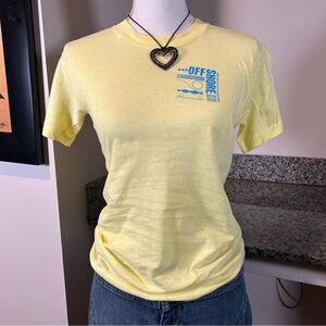 Vintage Surfing Dog Beach Butter Yellow Small Graphic T-shirt